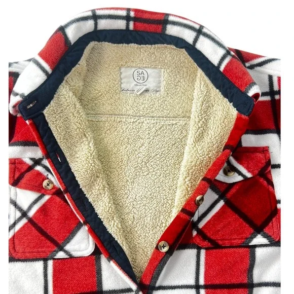 Sage Collective Women's Shacket Faux Fur‎ Lined Plush Plaid Button Front XL Warm - Picture 7 of 10